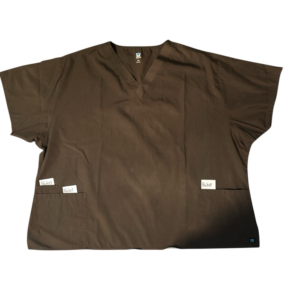 Maevn 5XL Womens Chocolate Scrub Top Medical 3 Pocket V Neck Caregiver Hospital‎